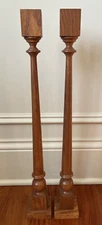 Solid Oak Wood Candle Holder 23" Tall Spindle Set of 2 Vintage