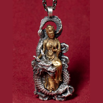 Real Solid 999 Fine Silver Pendants Dragon Buddha Religious Protection Jewelry
