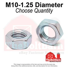 M10-1.25 Class 4 Hex Jam Nuts Zinc Clear Fine Thread (Pick Quantity)
