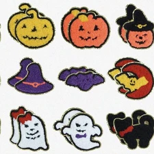 SpookyGold Pumpkin Skull Patches: Glittery Chenille Iron-On Stickers for DIY T-S