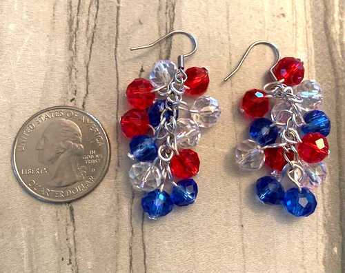 4. Juli patriotischer Kristall Glas Cluster hängende Ohrringe rot weiß blau 2" - Bild 3 von 3