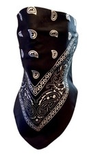 VELCRO Brand ADJUSTABLE BLACK PAISLEY FACE COVER REVERSIBLE BIKER NECK BANDANA