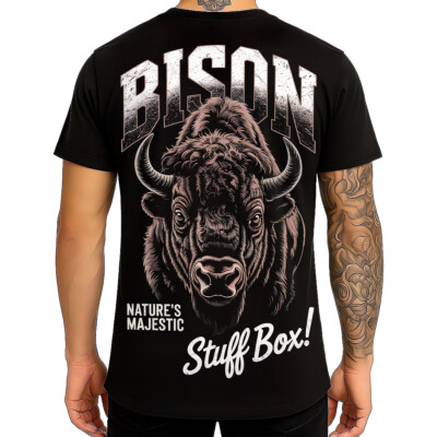 Stuff Box Shirt Majestic Bison Herren Schwarz S-5XL Urban T-Shirt kurzarm