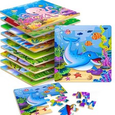 Puzzles for Kids Ages 4-6 10 Pack of 20 Piece Wooden Jigsaw Puzzles for Toddl...