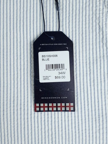 Pantalones Cortos Ben Sherman 34 Seersucker Para Hombre Calce Regular Rayas Azul y Blanco Nuevos con Etiquetas - Imagen 9 de 11