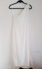 Zara White Broderie Anglaise Asymmetric Dress, Size S UK 8 Cotton