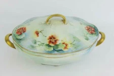 Vintage Covered Vegetable Dish Hand Painted "Everett" SIGNED!! Bavarian?