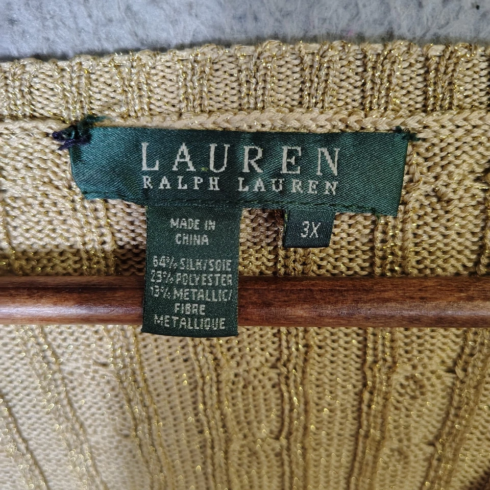 Lauren Ralph Lauren свитер женщин 3 X золото металлический шелковая смесь кабель трикотажа опрятный - Изображение 4 из 4