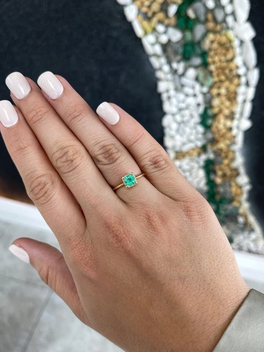 0.96tcw Natural Asscher Emerald & Hidden Diamond Halo Engagement Ring 14K - Picture 6 of 10
