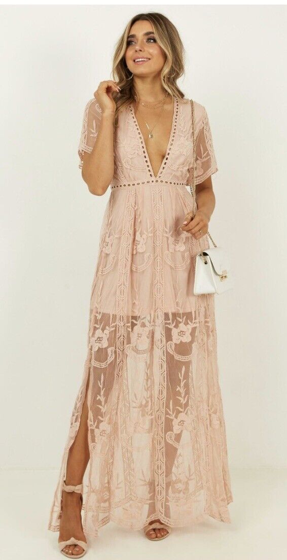 Show Po Love Spell Maxi Dress Blush Lace Overlay … - image 2