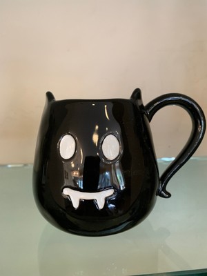 Pottery Barn Halloween Vampire Bat Mug Coffee Cup Black Stoneware