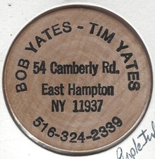Bob Yates-tim Yates East Hampton New York Indian Head Purple Wooden Nickel