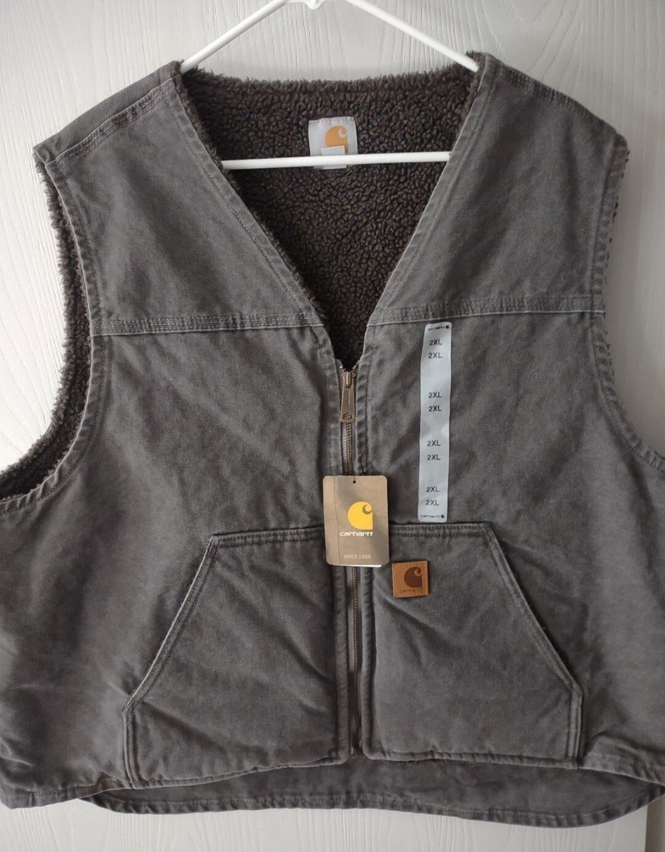 Carhartt Washed Duck Sherpa Lined Vest Men's Size 2XL Gray Brand