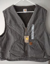 Carhartt Washed Duck Sherpa Lined Vest Men  s Size 2XL Gray Brand New With Tags