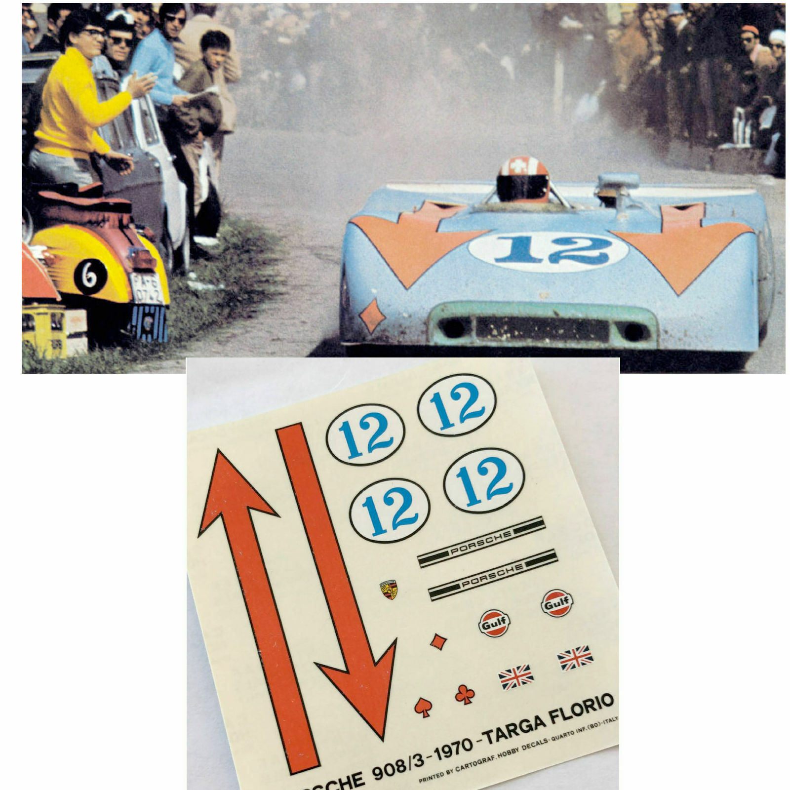 decalcomanies calcas 1:43 slot porsche 908 3 targa florio 1970 Winner Jo Siffert