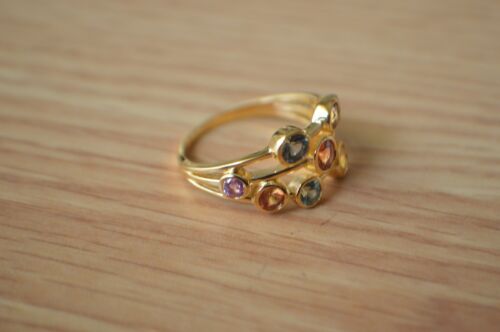 Anello 2,00 ct multi bolle zaffiro oro giallo 14 carati su argento fine misura 9 - Foto 6 di 14