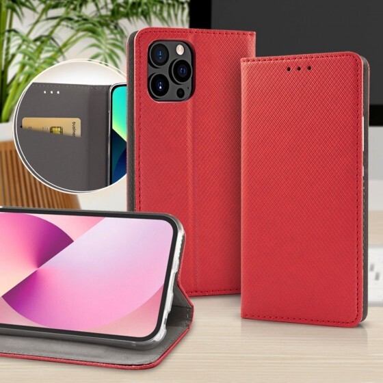 Book Cover Smart Magnet FüR Apple Iphone 15, Rot Buch Tasche Etui-image