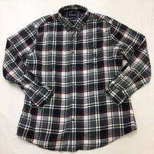 CHAPS Brushed Flannel Shirt Mens L Black Tartan Plaid Grunge Halloween Goth