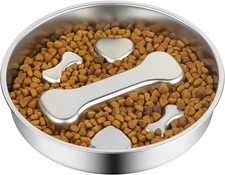 Non-Slip Stainless Steel Slow Feeder Dog Bowl, 2-Cups Interactive Slow Feeding