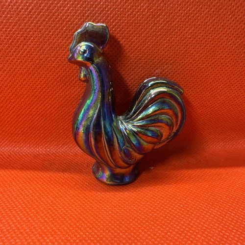 Fenton Rooster Carnival Glass 2.75” Tall Figurine Iridescent USA