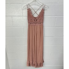 Free People Adella Maxi Slip Dress Rose Pink Crochet Lace / Women's Medium