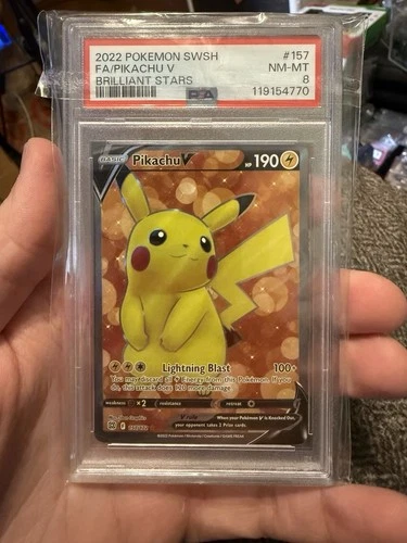 142064759 Pikachu V 2022 Pokemon Sword & Shield Brilliant Stars #157 PSA 8