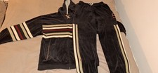 Authentic Rare Vintage 2 Piece Dark Brown SnoopDogg Tan Velour Fabric Track Suit