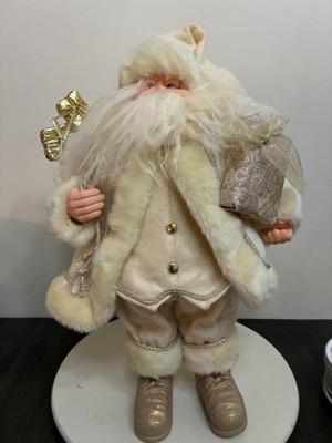 Vintage 20'' White Champagne Gold Santa Claus Figure Christmas Decor