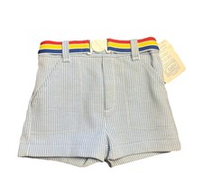 Vintage 70s Carters Seersucker Shorts 18 Months Blue Striped Baby Boy USA