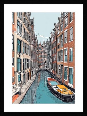 Bold Amsterdam Canals Framed Wall Art Poster Canvas Print Picture