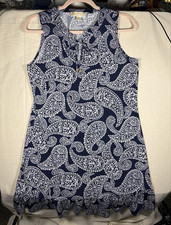 Michael Kors Sleeveless Shift V-Neck Dress Blue Paisley Knee Length Casual