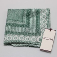 Roda NWT Viscose / Silk Blend Pocket Square In Green  White Geometric Print