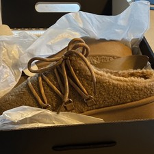 Brown Lace-Up Women's Slippers 9M Man Made Materials Round Toe Flat Casual