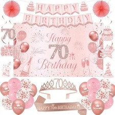 70th Birthday Decorations for Women, 70th Rose Gold Birthday Party Supplies, ...