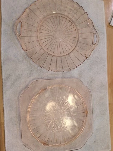 Pink Depression Glass Small Platters Lot Of Two - Please Read Description