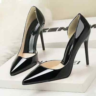 Schuhe Pumps Elegant Stilett 10 CM Schwarz Glänzend Bequem Leder Kunststoff 1564