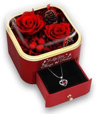 Preserved Rose Gift Box with Necklace, Valentine  s Day Gift for Her, Meaningfu
