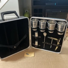 Travel Bar Set Vintage MCM 60s HOMA Portable Pub  Black Hard Shell Case With Key