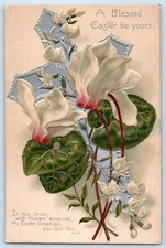 1910 Easter White Flowers Holy Cross Embossed...