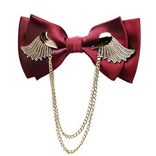 Men's Adjustable Metal Golden Wings Two Layer Neck Bowtie Bow Tie Wine Red