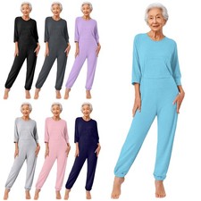 Women's Elderly Anti-Strip Adaptive Jumpsuit Double-end Zip Nursing Rompers