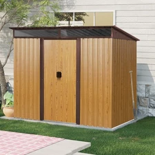8x6 ft Outdoor Metal Storage Tool House with Lockable Sliding Doors Woodgrain