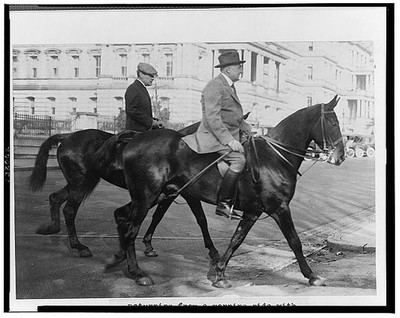 Returning from a morning ride,secretary,George Christian,President Harding,1921