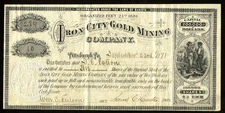 1881 Black Hills Dakota Terr - Iron City Gold Mining - EX RARE Stock Certificate