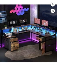 Uforic L Shape Desk with 3 Drawers& Monitor Stand, Reversible Computer Desk 