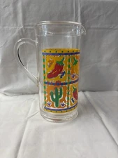Vintage 90s Precision Craft Plastic Pitcher with Lid Fun Southwest Design  