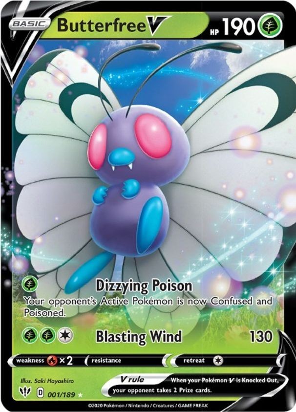 Butterfree V - 001/189 - Pokemon Darkness Ablaze Sword Shield Ultra Rare Card NM