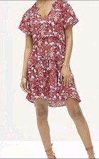 Anthropologie Tiered Dress Size Medium Paisley Floral Red Mini Ruffled Robin