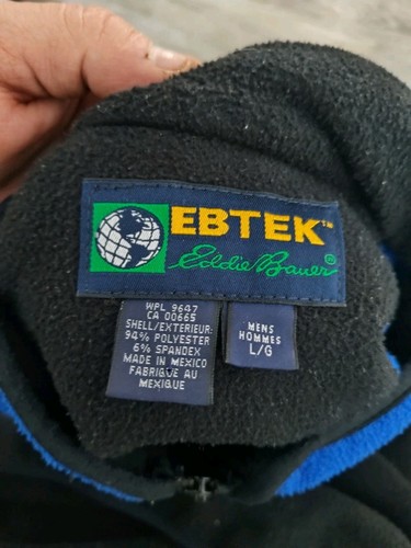 Vintage EDDIE BAUER EBTEK Mens Fleece Pullover Jacket Large Blue Black Polartec - Picture 11 of 13