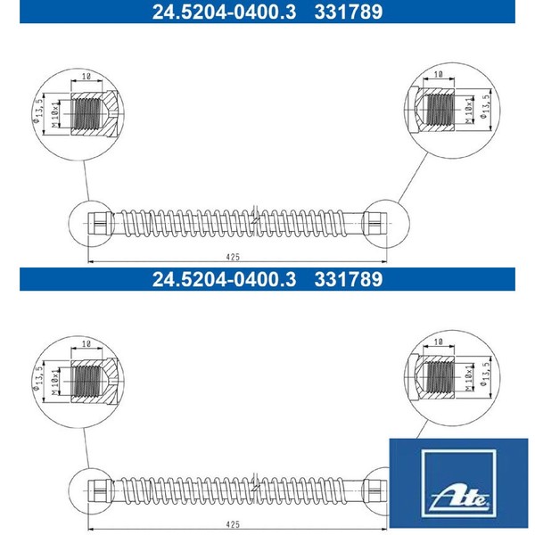 2X Bremsschlauch ATE 24.5204-0400.3 2 BremsschläUche Rechts Links Hinten-image